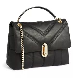 Ted Baker Black Leather Shoulder Bag with Gold Accents